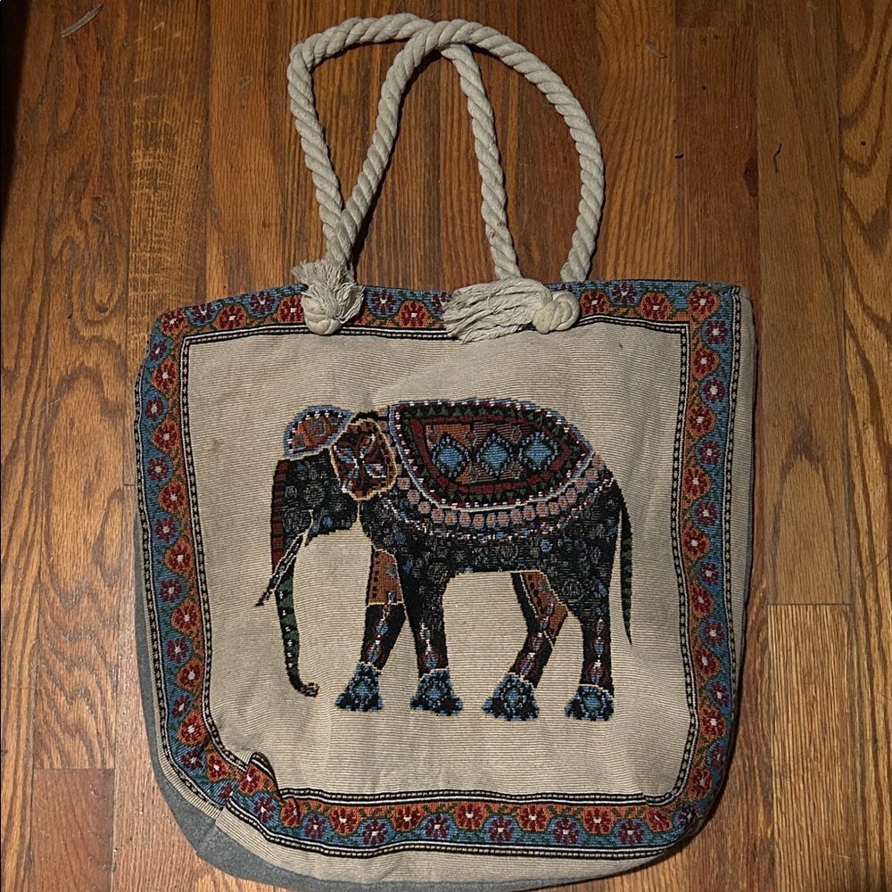 Bohemian Elephant Print Tote Bag, waterproof lining